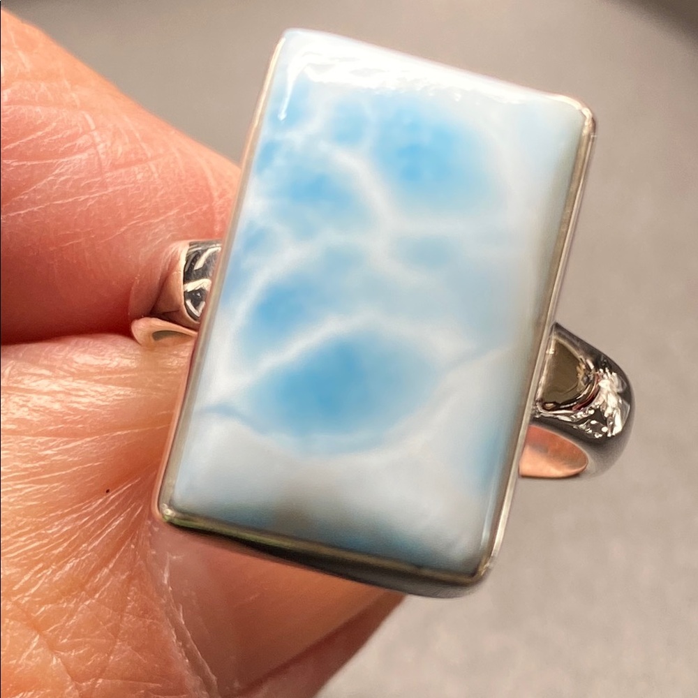 Larimar Ring Size 9 In Solid Sterling Silver 925 - image 2